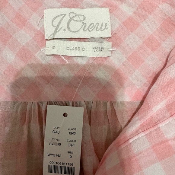 CREW Pink Gingham Ruffle Popover Blouse Cotton Shirt NWT Size 0 - Picture 4 of 7